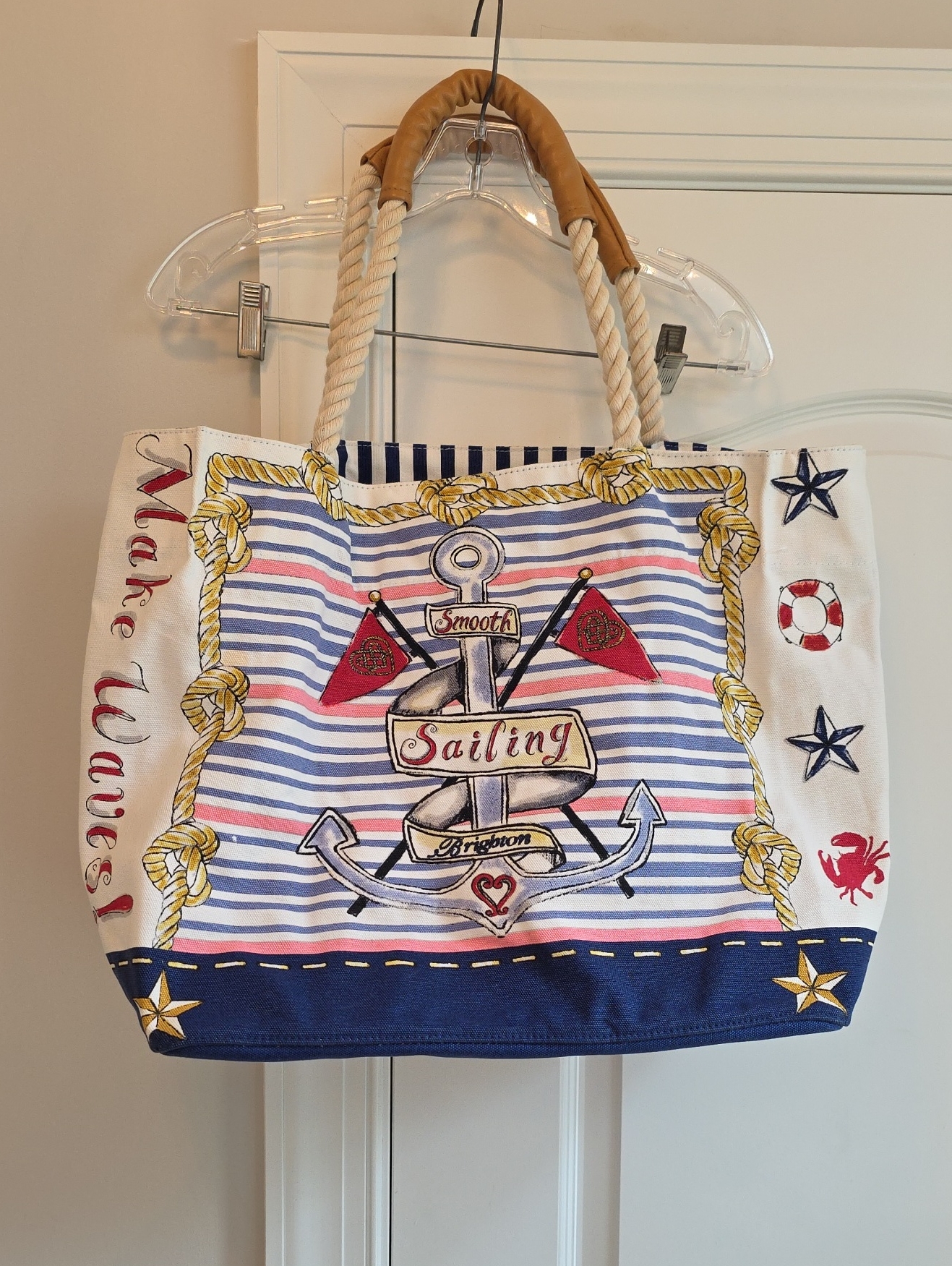 Nwot Vtg Brighton Nautical Sailing Canvas Tote Beach Bag